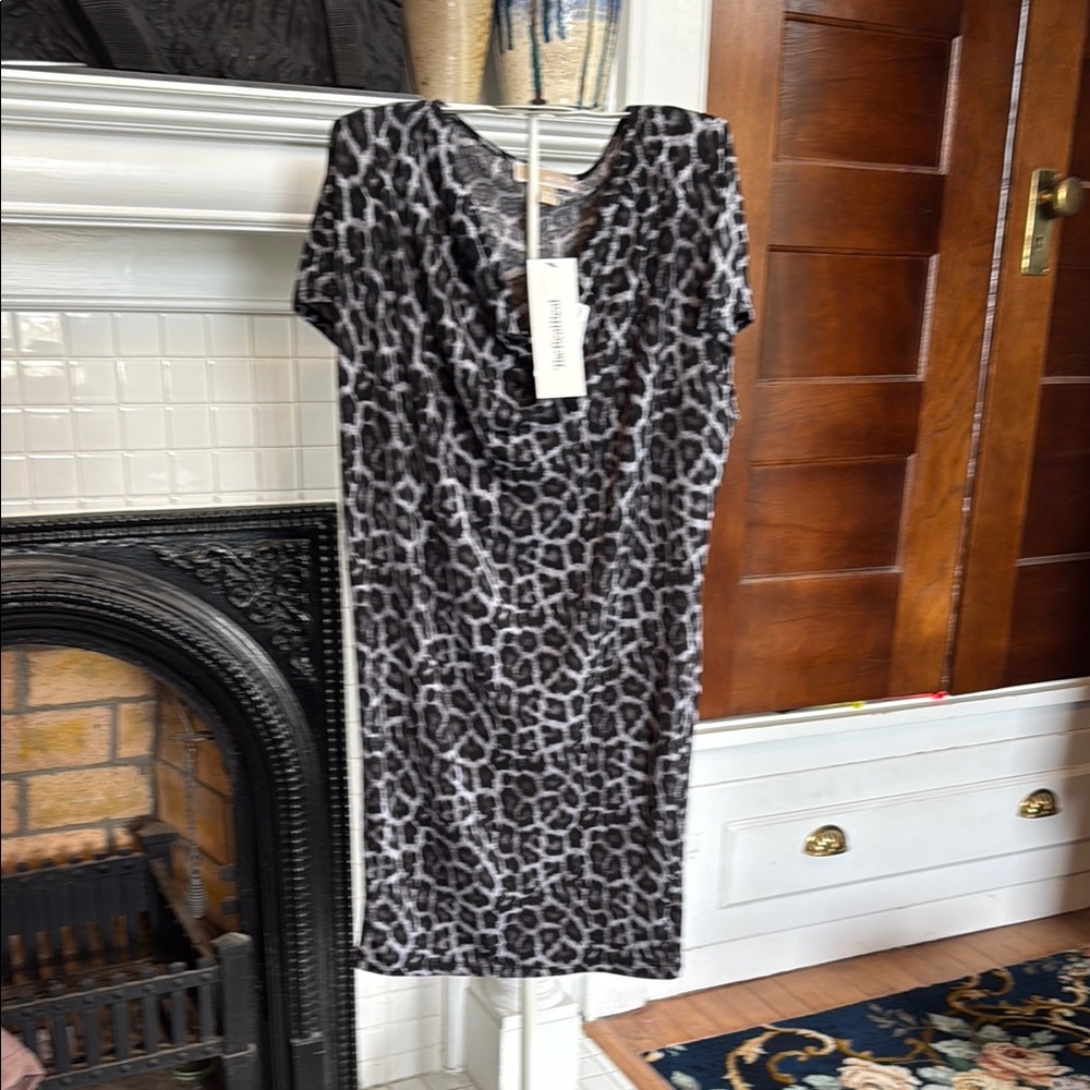 MICHAEL Michael Kors Black‎ and White draped Neck Sheath Midi